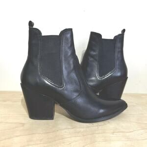 Steve Madden Women’s Patricia Black Leather Slip On Pointed Toe Ankle Boot 10